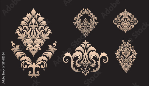 Damask ornamental elements set
