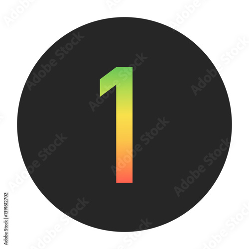 Stylish Number 1 in gradient hues of green to red inside a solid black circle. Great for modern branding, tech logos, and digital art themes.