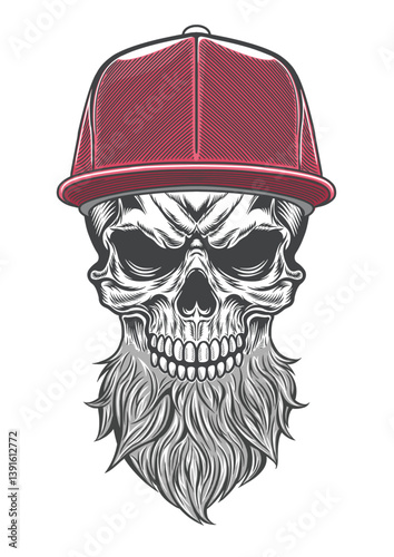 Skull with gothic style beard in casual style cap 50B