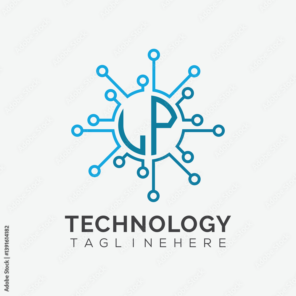 Fototapeta premium initial monogram for technology logo with circle style design