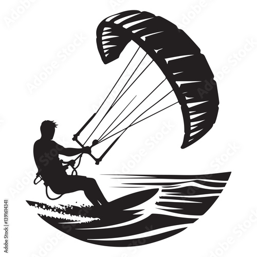 Kitesurfing Silhouette Vector Illustration Extreme Water Sports Activity 