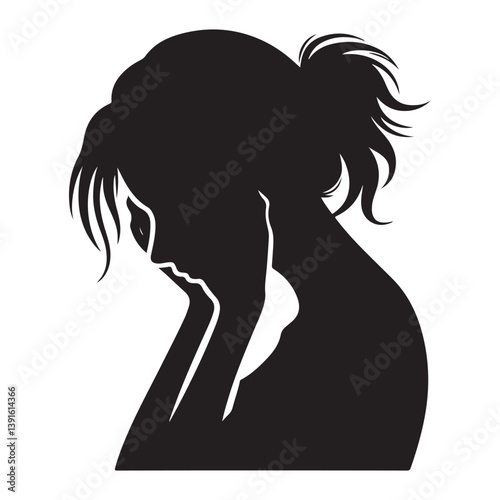 Sad Girl Silhouette Vector Art Illustration of Depression and Anxiety