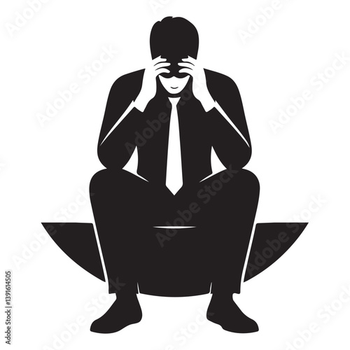 Silhouette of a businessman in distress struggling with work problems