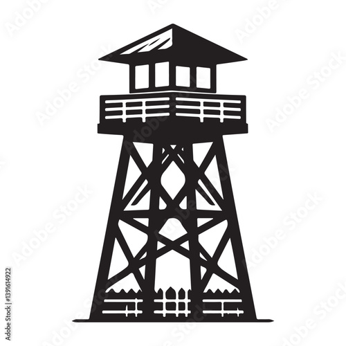 Silhouette of a Watchtower Structure with Observation Deck and Fencing