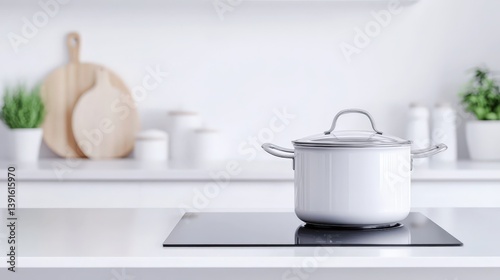 White pot on kitchen stove