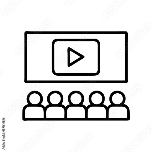 Movie theater showing film with audience watching a video presentation on screen for entertainment viewing