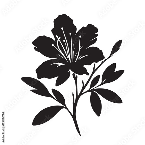 Beautiful azalea silhouette floral bloom illustration for botanical designs