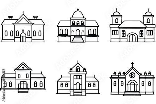 Mansion Line Art Illustration Detailed Design for Architectural Artwork  