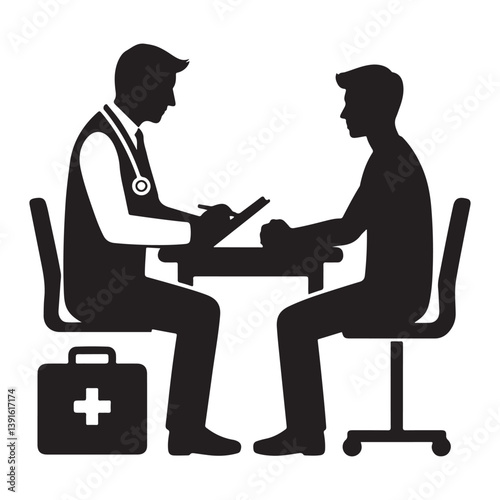 Silhouette doctor consulting patient medical checkup health healthcare illustration