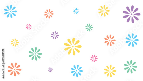 Colorful Flower Illustration with Multiple Sizes and Petal Shapes