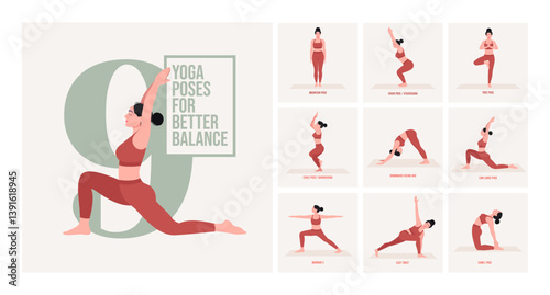 yoga poses for Better Balance. Young woman practicing Yoga pose. Woman workout fitness, aerobic and exercises.