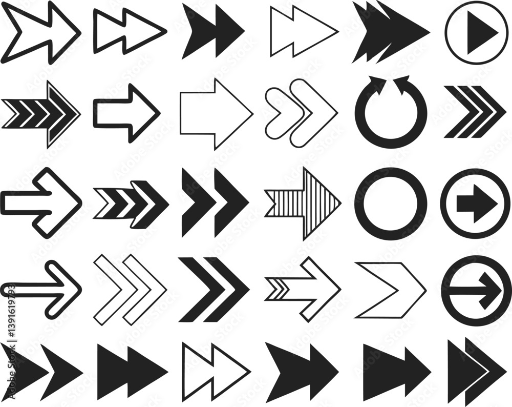 Arrow icon set. Collection of various arrow icons, symbols and elements. Modern simple arrows. Set of arrows icons Arrow icon set. Collection of various arrow icons, symbols and elements. Modern simple arrows. Set of arrows icons
