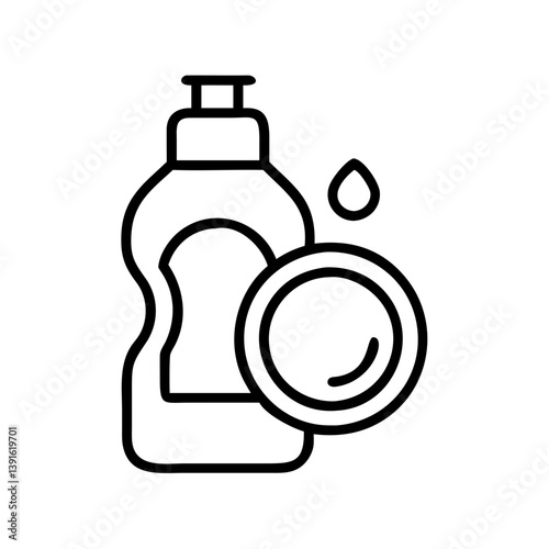 Dish soap bottle with clean plate vector illustration for washing dishes and kitchen cleaning concept