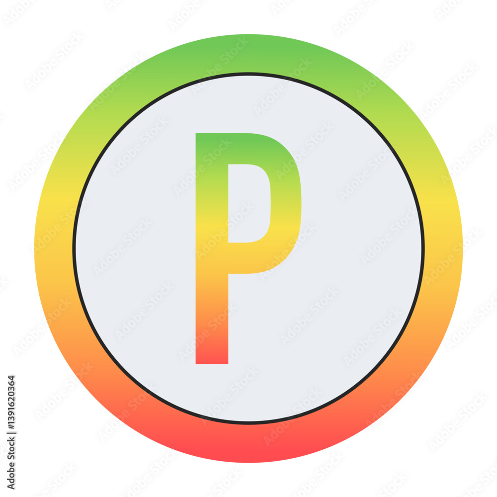 Vibrant Capital letter P design with green-red gradient border and light gray inner circle. Perfect for contemporary logo design or creative visual identity. Vibrant Capital letter P design with green-red gradient border and light gray inner circle. Perfect for contemporary logo design or creative visual identity.