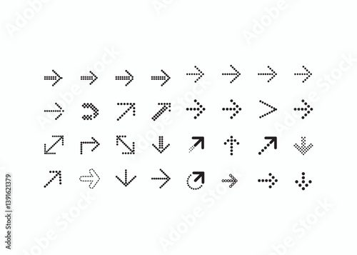 Collection of Dotted Arrow Icons in Various Directions