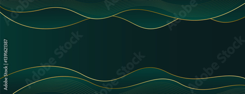 Elegant Emerald green and Gold Abstract Luxury Banner Background. Modern wave design. Suitable for web banners, Invitations, awards, events, templates, covers, pages, and headers