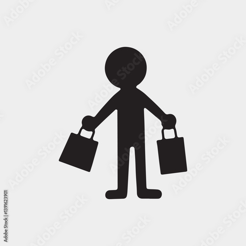 man with shopping bags, consumer purchase happy shopper silhouette.