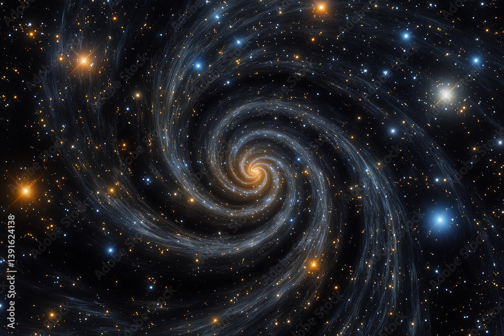 Fototapeta premium Galactic spiral showcasing vibrant colors and cosmic features in a star-filled universe
