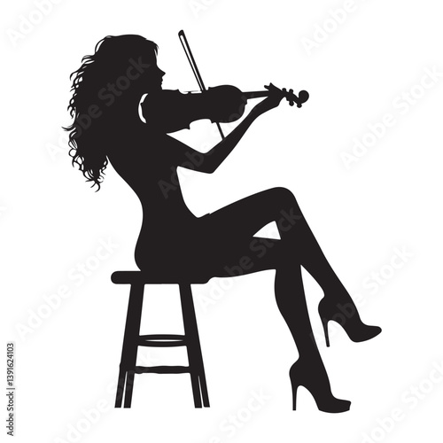 Elegant Woman Violinist Playing Violin Music Performance Silhouette Illustration