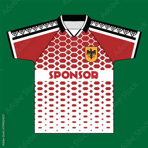 football jersey with retro bloke core motif design, vector format