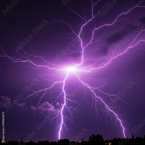 Wallpaper Mural A dramatic purple lightning storm with bright flashes and dark clouds over a silhouetted skyline Torontodigital.ca