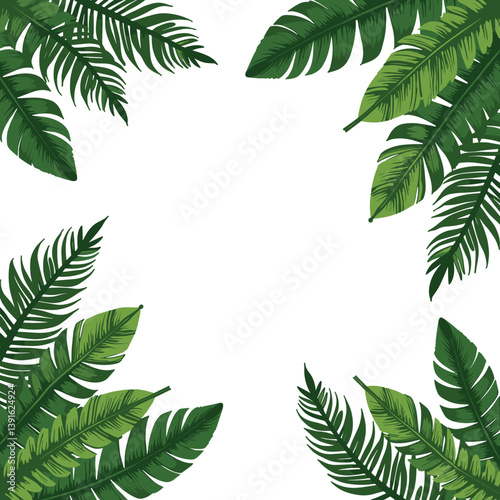 Tropical leaves framing a blank space in a vibrant style  