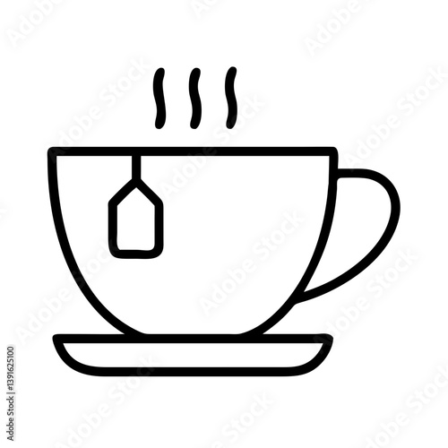 Tea cup with tea bag and steam outline vector illustration perfect for tea time and cafe designs