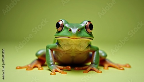 European tree frog, Hyla arborea isolated on solid colour background. photo.