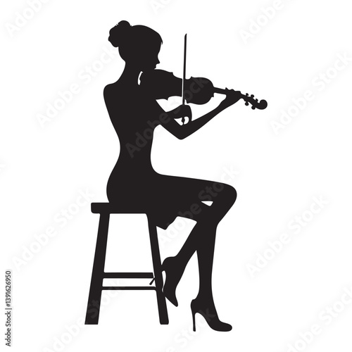 Silhouette of Violinist Vector Art Musician Playing Violin Design