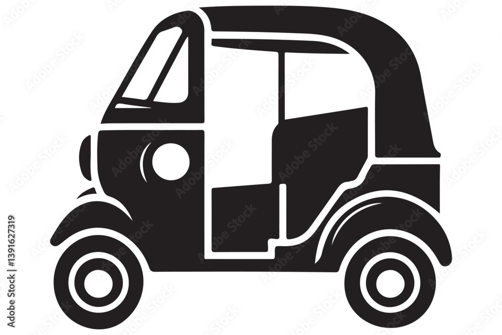 Fototapeta premium Auto Rickshaw Silhouette Classic Three Wheeled Vehicle Transport Illustration