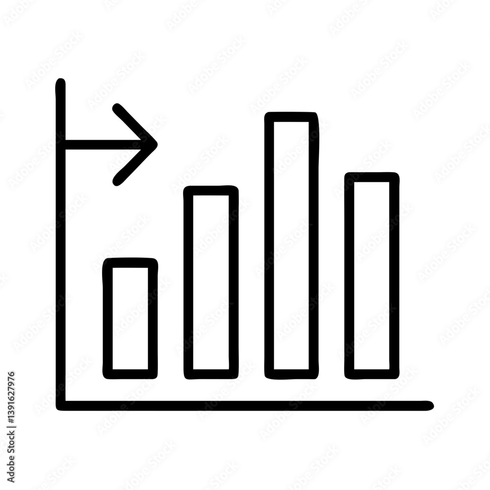 Fototapeta premium Growth chart diagram icon vector illustration showing business success and upward trend in black outline style