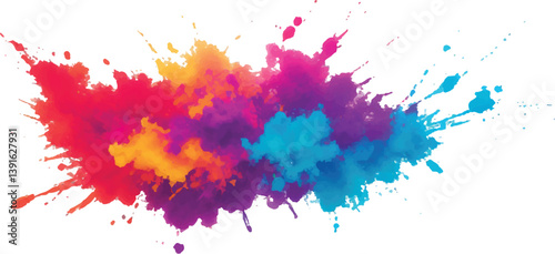 Abstract Watercolor Brush Strokes, Stains, and Colorful Splashes Forming a Stunning, Explosive Visual Experience, Combining Artistic Expression with a Clean, White Canvas Backdrop.
