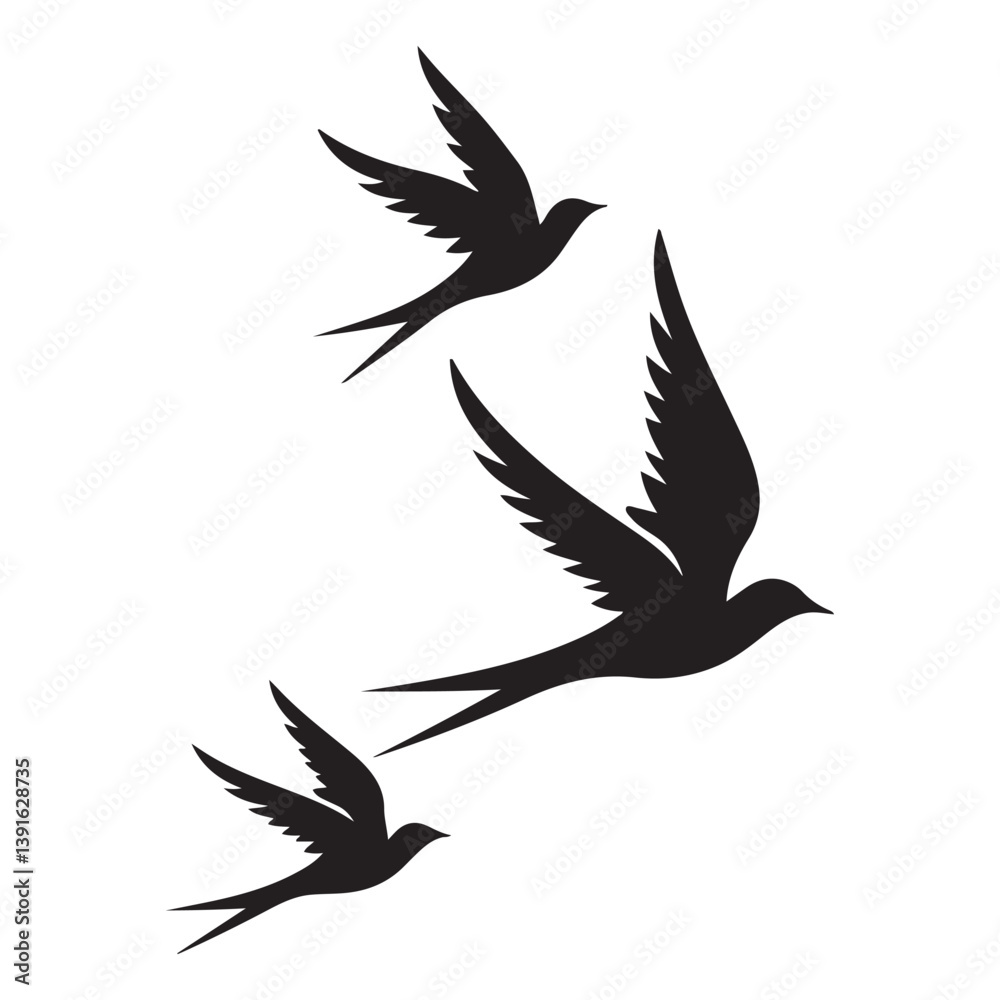 Three Swallows in Flight Silhouette Vector Illustration Perfect for Designs Three Swallows in Flight Silhouette Vector Illustration Perfect for Designs