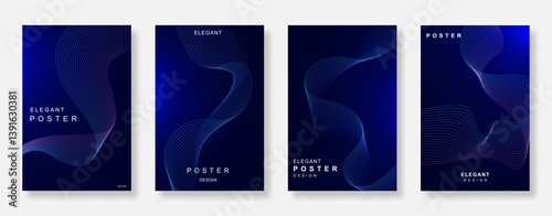 Modern and elegant poster background set. Minimalist cover template with dynamic wavy lines. Suitable for social media, ads, flyer, technology and banner