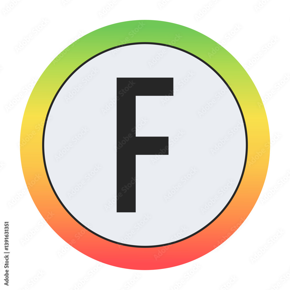 Minimal black Capital letter F on soft gray circle framed by warm gradient ring. Simple, modern, and perfect for digital design, labels, or app icons. Minimal black Capital letter F on soft gray circle framed by warm gradient ring. Simple, modern, and perfect for digital design, labels, or app icons.