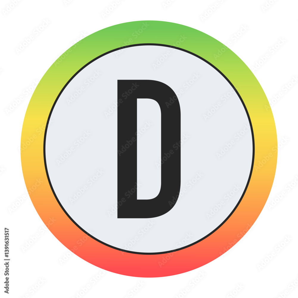 Minimal black Capital letter D on soft gray circle framed by warm gradient ring. Simple, modern, and perfect for digital design, labels, or app icons.