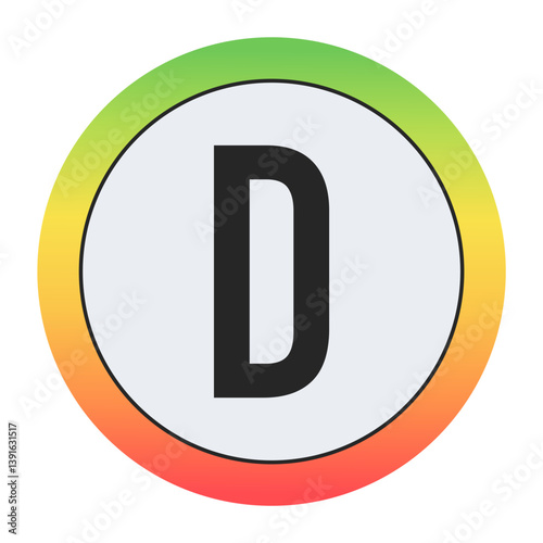 Cuadro en lienzo Minimal black Capital letter D on soft gray circle framed by warm gradient ring