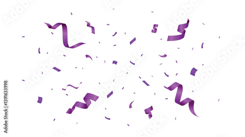 Purple confetti isolated on white background. Festive confetti decoration element. Falling ribbon design template. Vector illustration