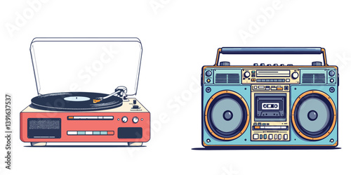 Vsai vintage boombox and turntable playing music representing nostalgia and retro style