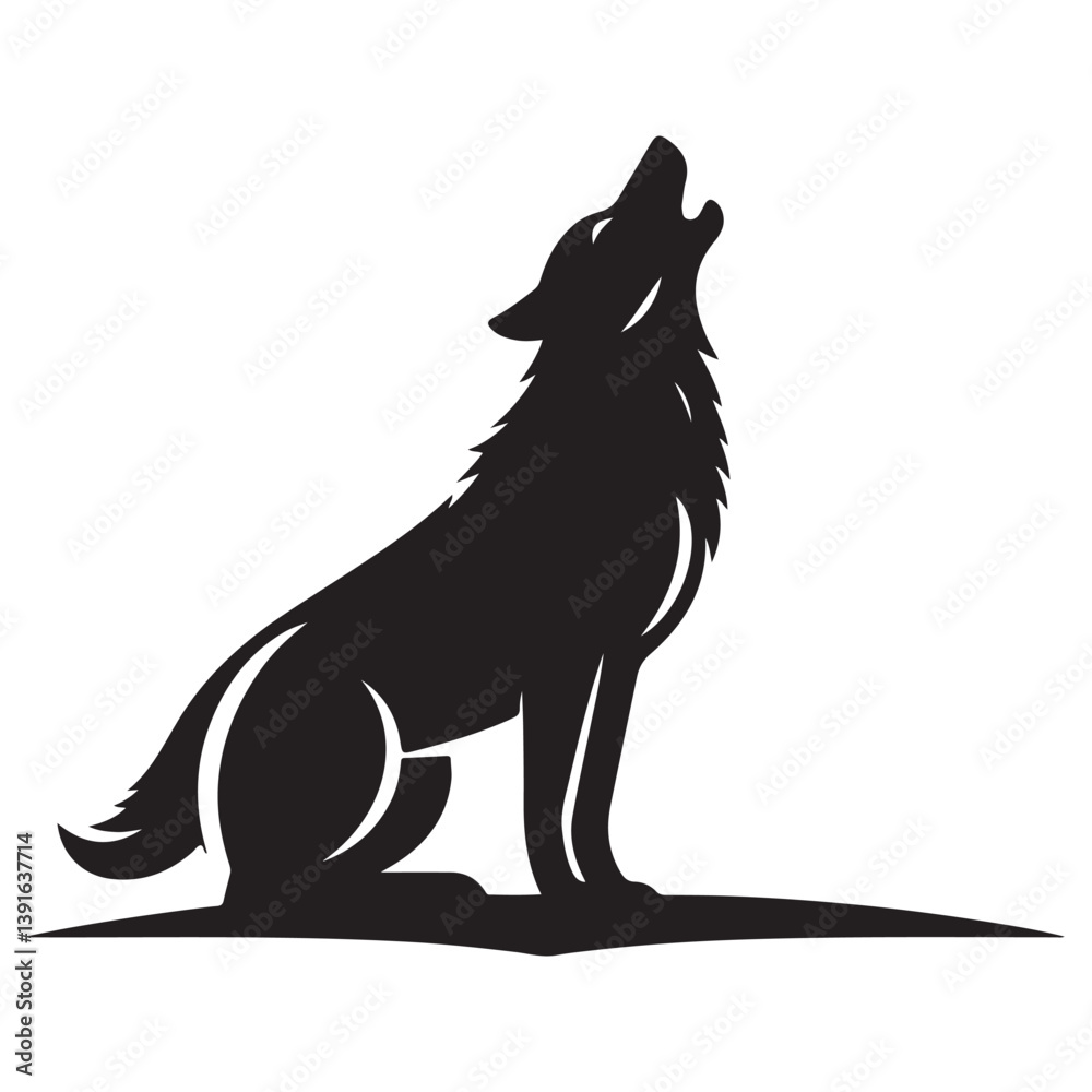 Howling wolf silhouette in moonlight wilderness nature icon Howling wolf silhouette in moonlight wilderness nature icon