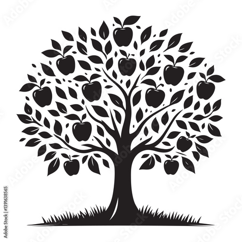 Apple Tree Silhouette with Fruits Vector a harvest season theme