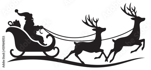 Santa Claus Sleigh and Reindeer Silhouette Vector Graphic Illustration