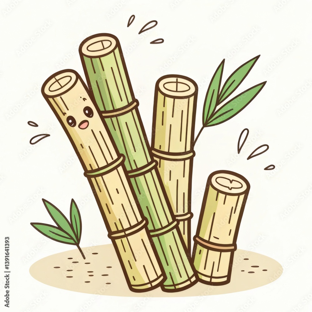 Fototapeta premium Playful bamboo characters nature setting illustration whimsical environment close-up view fun concept