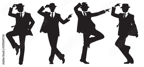 Dancing Man Silhouette Vector Set of Retro Style Performers