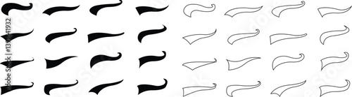 swooshes tails icon et. Retro swooshes and swoop icons. Swooshes text tail for baseball design. Sport logo typography elements. sporty plume swirl logo, isolated on transparent background.