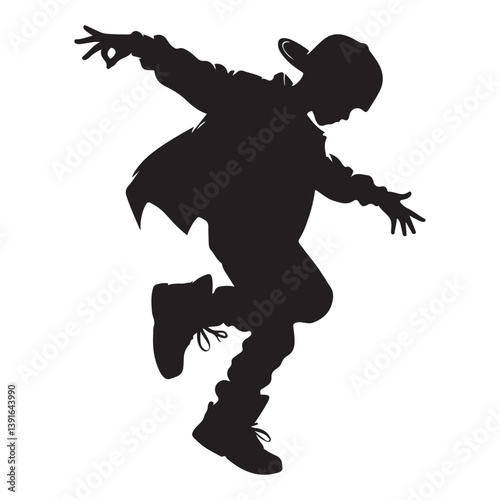 Silhouette of breakdancer boy dynamic hip hop dance illustration