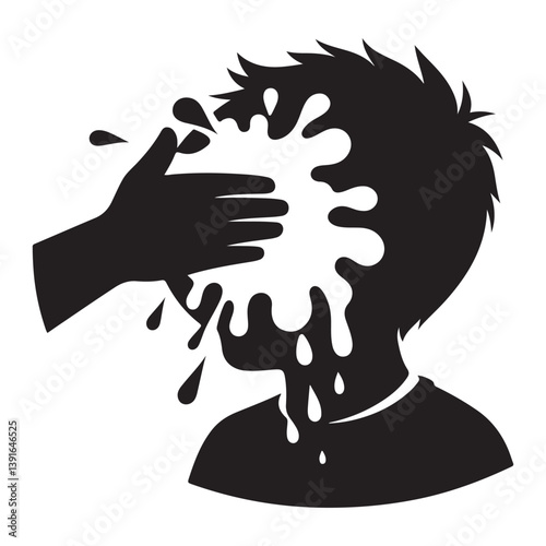 Humorous Pie in Face Silhouette Illustration Funny Prank Design