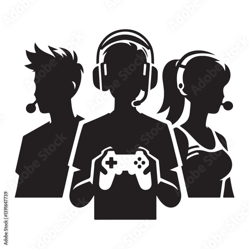 Esports Gamers Silhouette Illustration Team Playing Video Games Online
