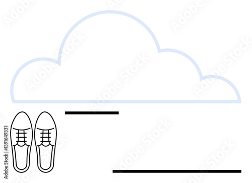 Cloud shape above formal shoes with bold lines emphasizes connection, creativity, and mobility. Ideal for storage, cloud computing, mobility, simplicity, elegance balance business. Flat simple