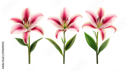 Pack of Lily Flowers Set Against Transparent Background for Floral Design, Wedding Decoration, or Nature Branding photo
